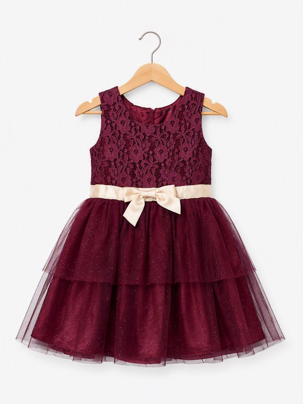 Little Lass Plum Burgundy Lace & Glitter Tiered Tulle Formal Dress 2T